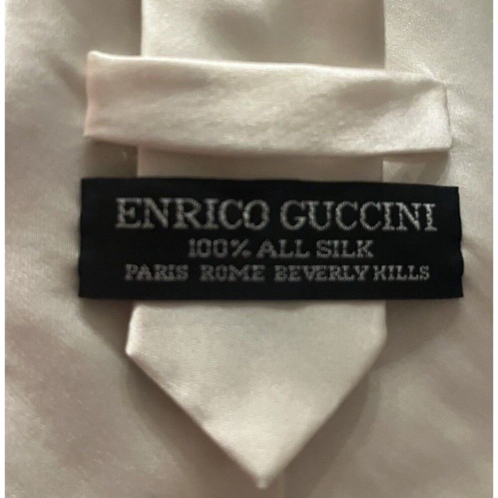 Enrico Guccini Men's 100% Silk Solid Ivory Woven Tie Wedding Formal Buisness